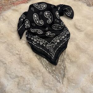 Black and White Paisley Bandana with Bling Fringe